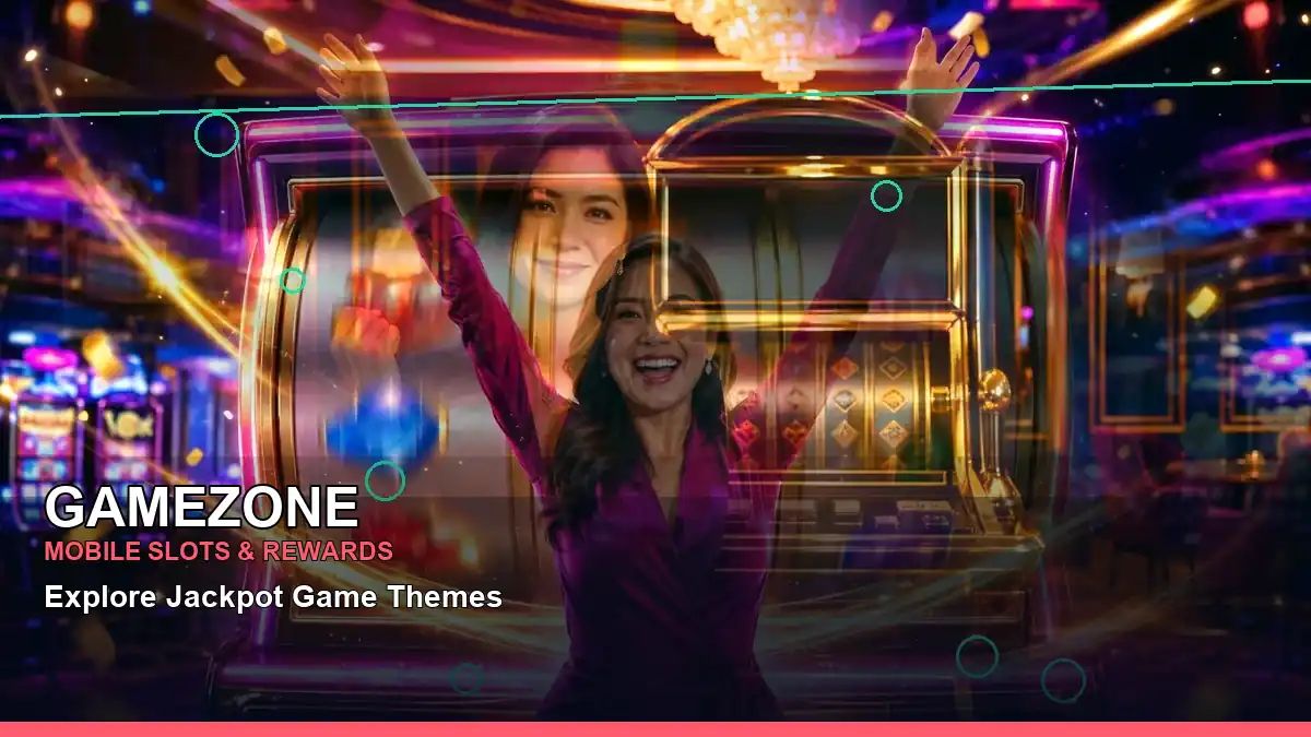 GAMEZONE play phone mobile casino games featuring an adult Filipina casino host with a centered composition