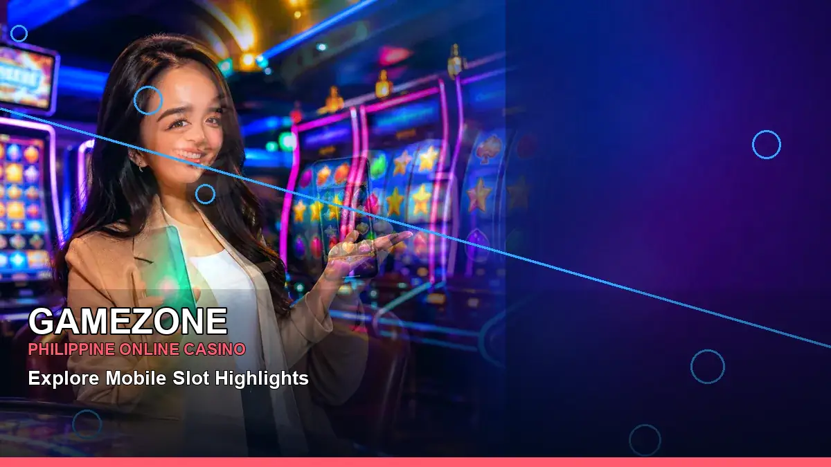 GAMEZONE mobile casino app featuring an adult Filipina casino host with a left-framed composition