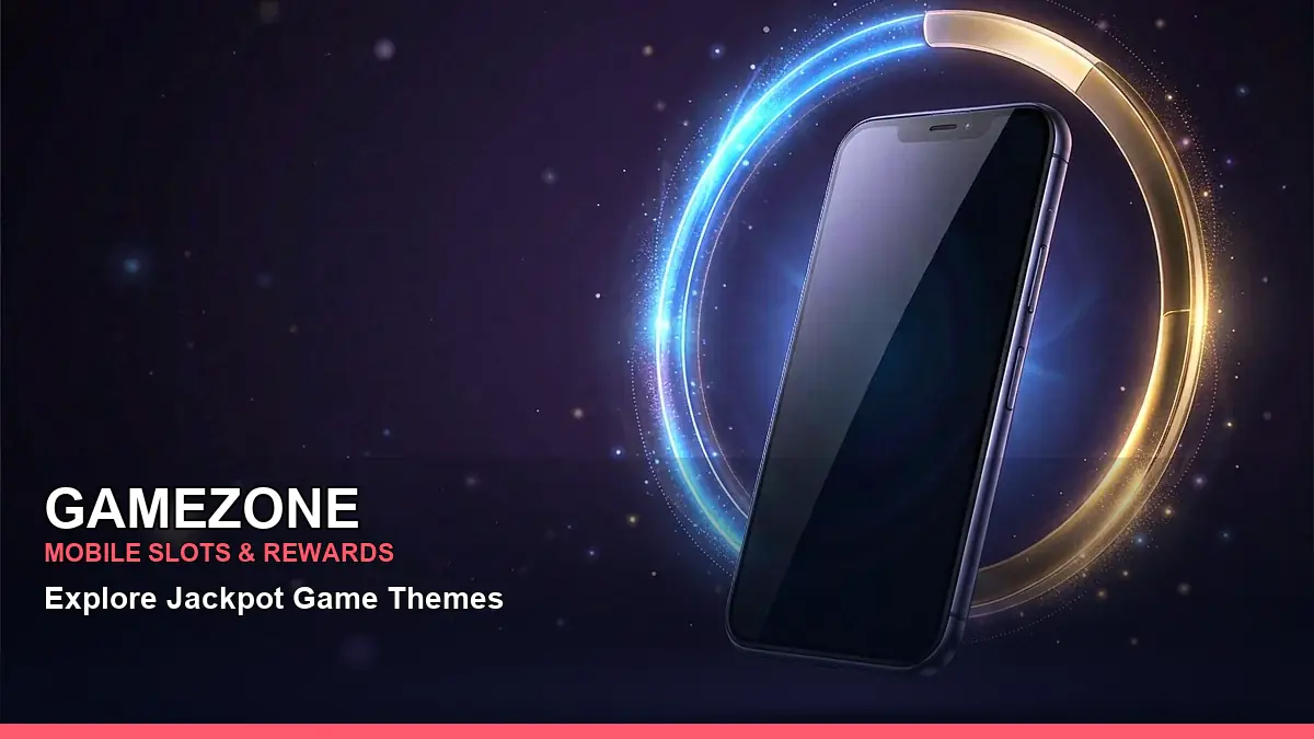 GAMEZONE download mobile casino app featuring an adult Filipina casino host with a hands glow composition