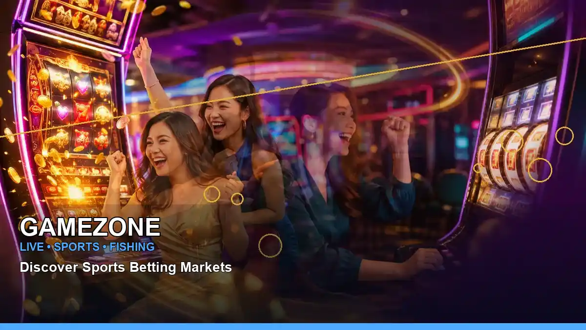 GAMEZONE luxury online slot games featuring an adult Filipina casino host with a panoramic reel composition